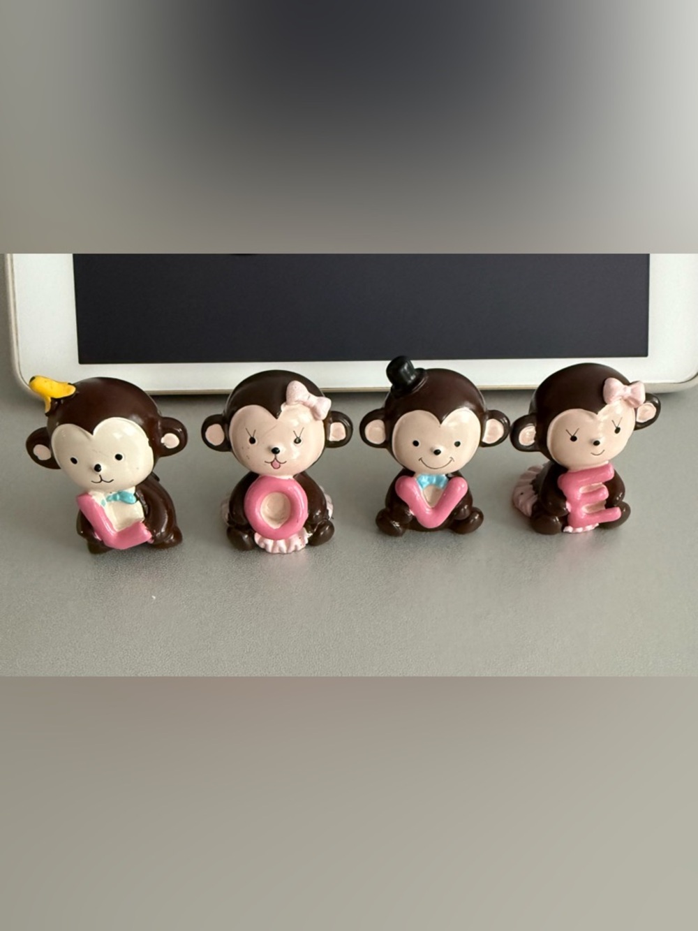 Cute Pink & Brown Monkey Toy Set - Pair of Decorative Kids Figures